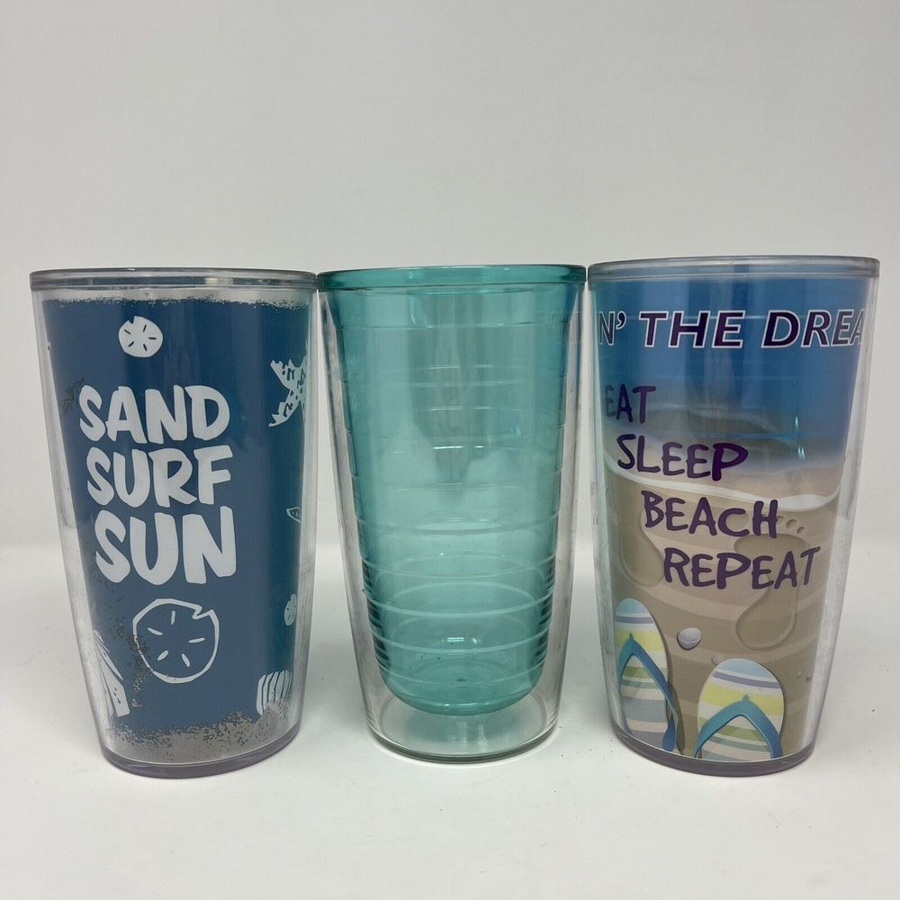 3 Tervis Tumbler 16oz Beach Scene Drink Cup In Great Condition